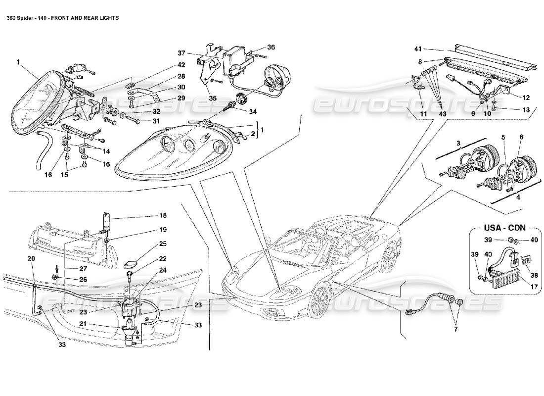 ferrari 360 spider luci anteriori e posteriori diagramma delle parti