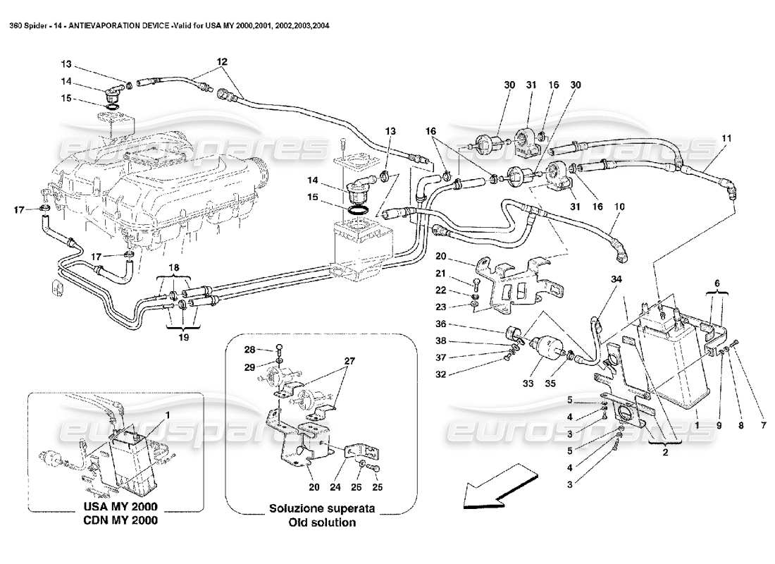 ferrari 360 spider schema delle parti del dispositivo antievaporazione