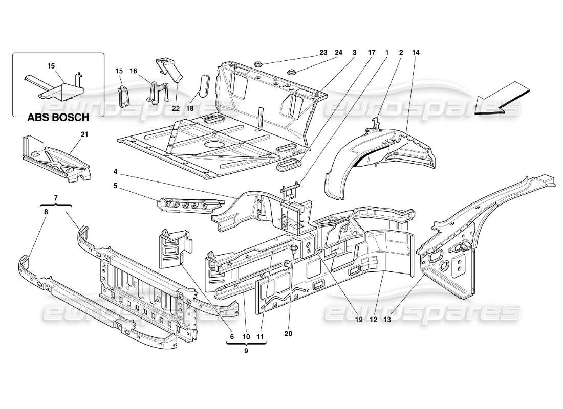 ferrari 355 (5.2 motronic) strutture della parte anteriore diagramma delle parti