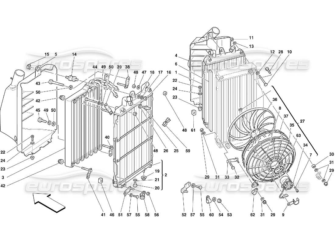 ferrari 355 (5.2 motronic) radiatori del sistema di raffreddamento diagramma delle parti