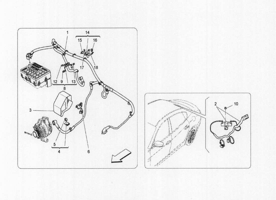 maserati qtp. v6 3.0 bt 410bhp 2wd 2017 schema delle parti del cablaggio principale