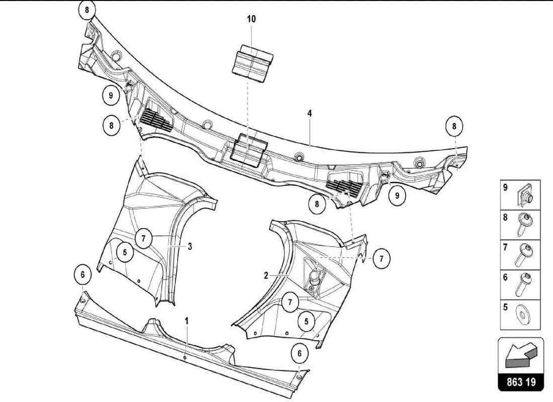 lamborghini centenario spider vano bagagli: diagramma delle parti del rivestimento