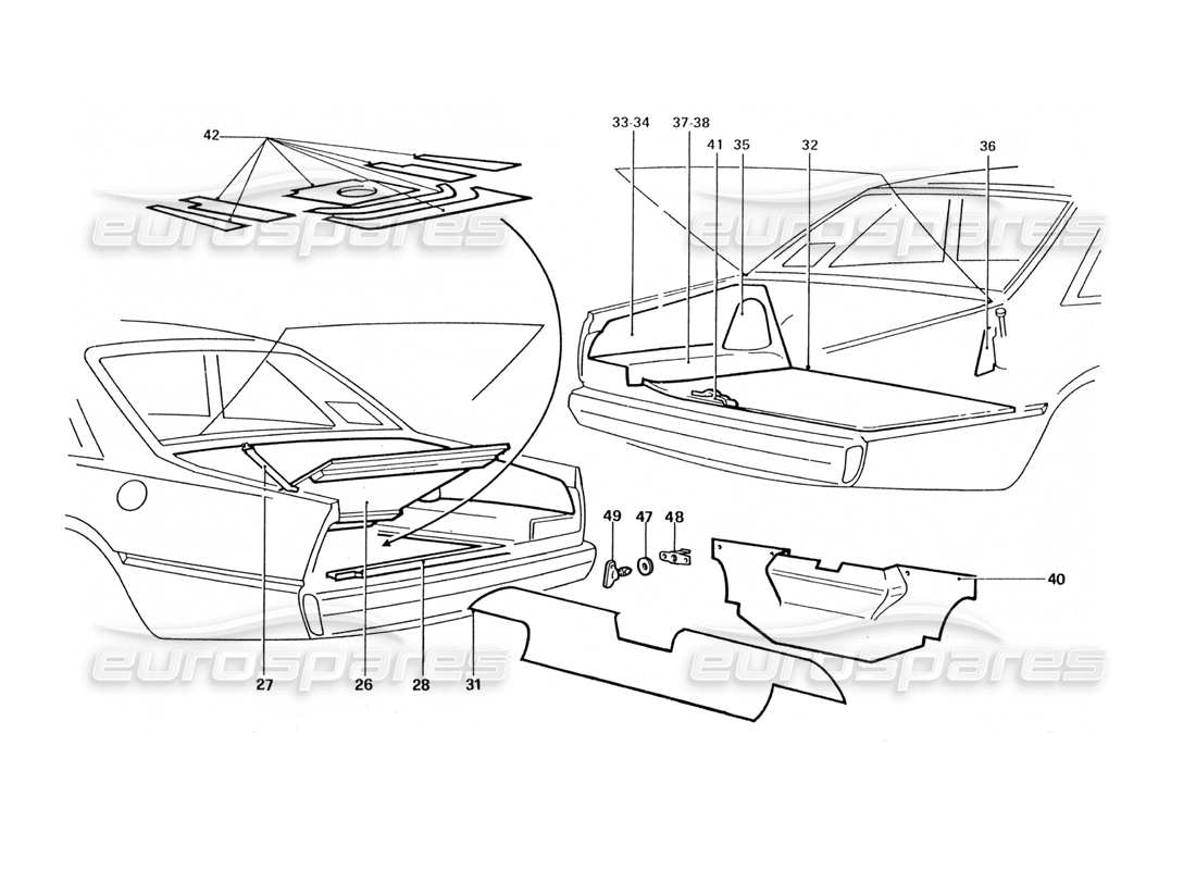 ferrari 412 (coachwork) schema delle parti del coperchio del bagagliaio posteriore (variazioni).