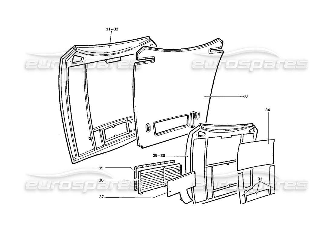 ferrari 412 (coachwork) diagramma delle parti del cofano anteriore (variazioni).