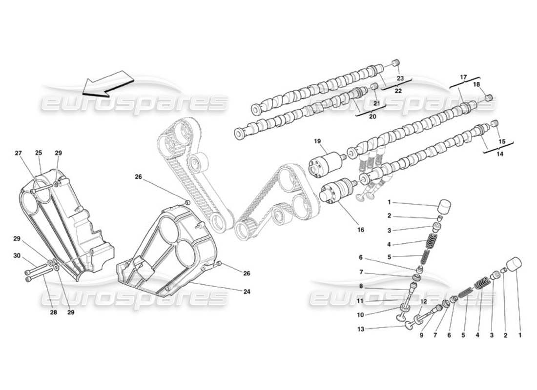 ferrari 360 challenge (2000) tempistica: diagramma delle parti di punterie e scudi