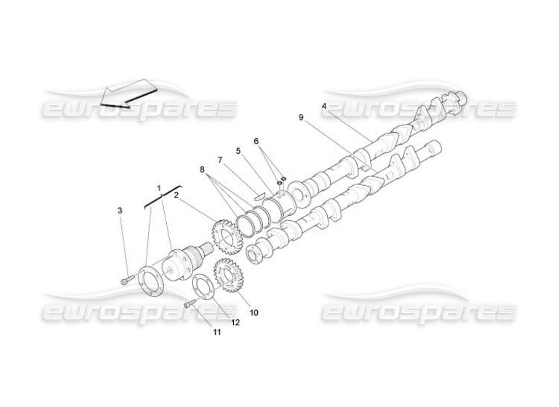 maserati qtp. (2005) 4.2 diagramma delle parti degli alberi a camme della testata destra