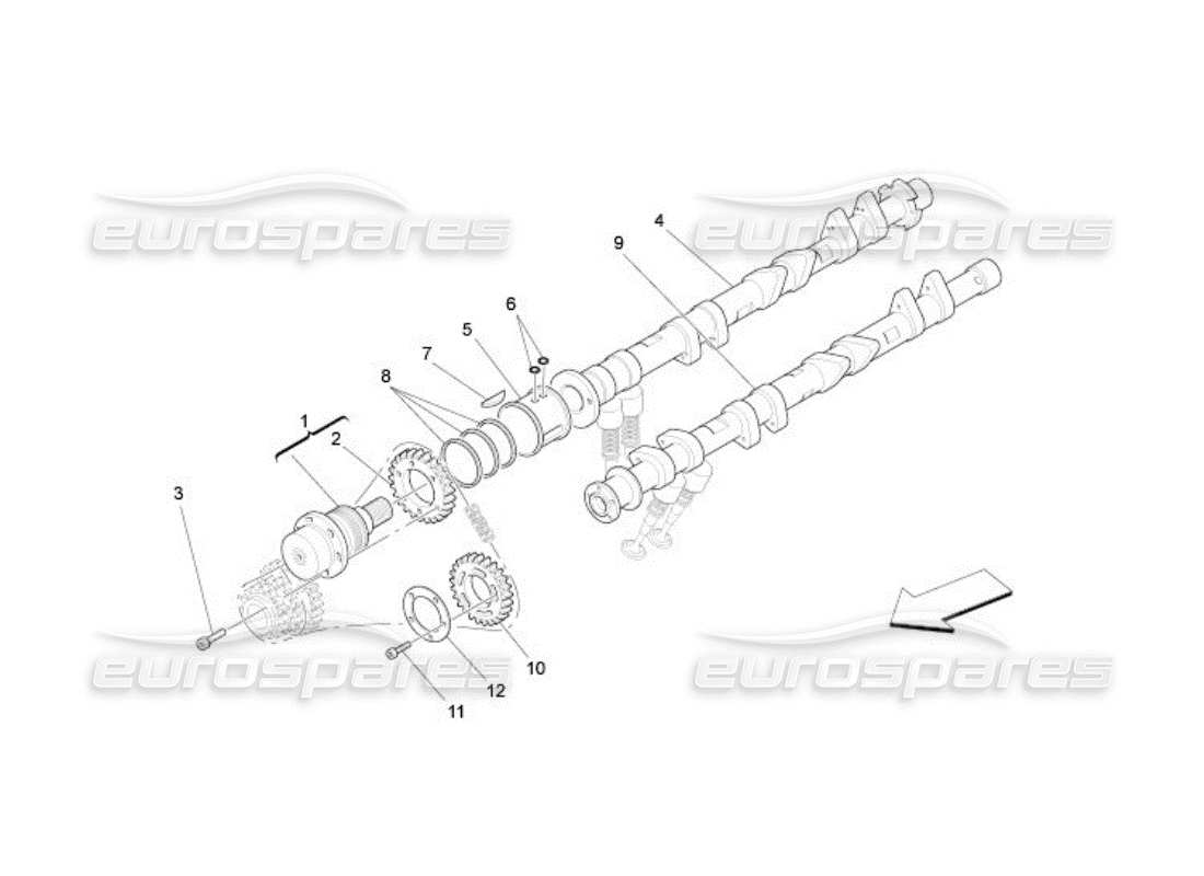 maserati qtp. (2005) 4.2 diagramma delle parti degli alberi a camme della testata sinistra