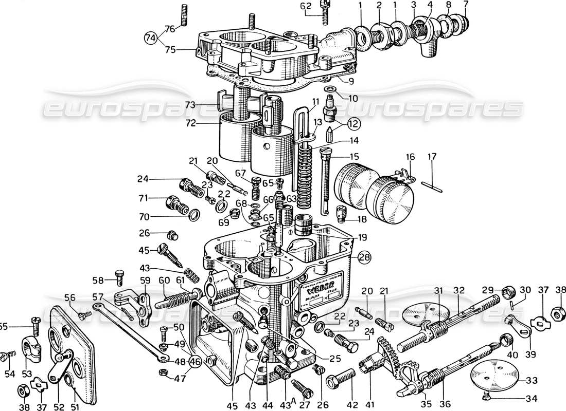 ferrari 330 gtc coupe carburatore weber (40 dcz-6) diagramma delle parti