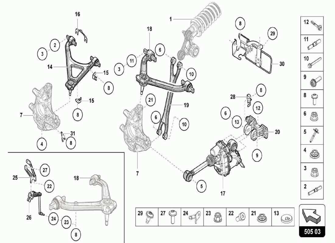 lamborghini centenario spider sospensione posteriore diagramma delle parti