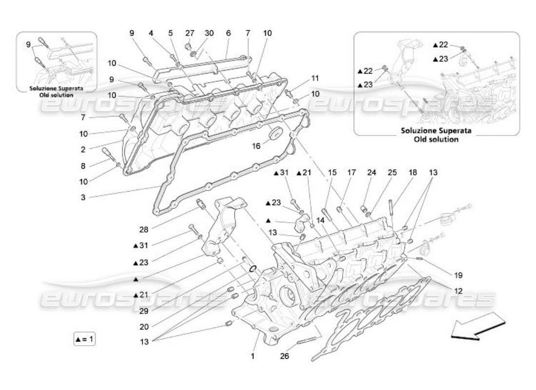 maserati qtp. (2005) 4.2 testata destra diagramma delle parti