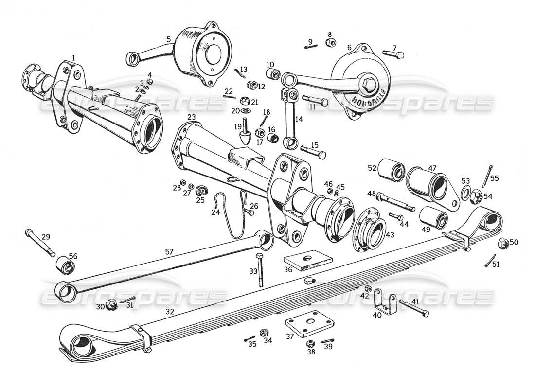 ferrari 250 gte (1957) bracci dell'asse e sospensione posteriore diagramma delle parti