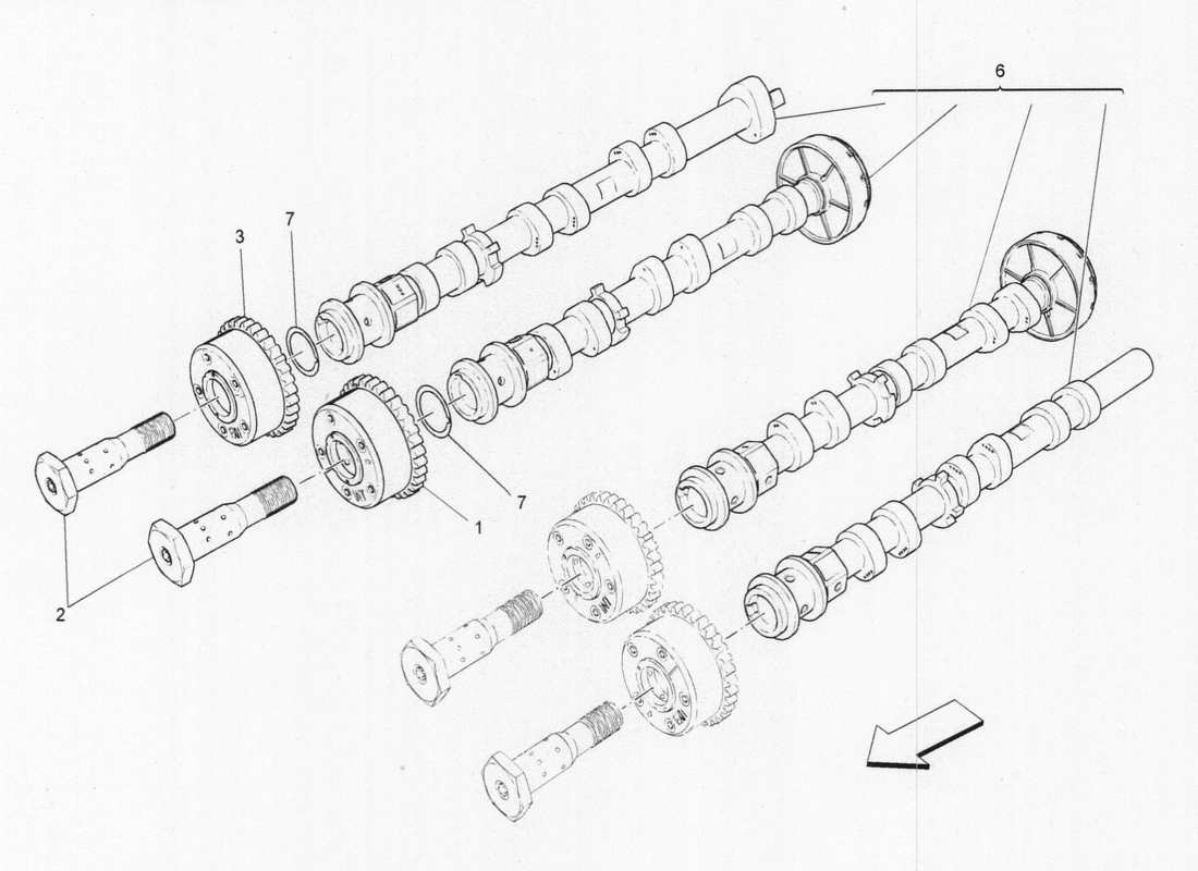 maserati qtp. v6 3.0 bt 410bhp 2wd 2017 diagramma delle parti degli alberi a camme della testata destra