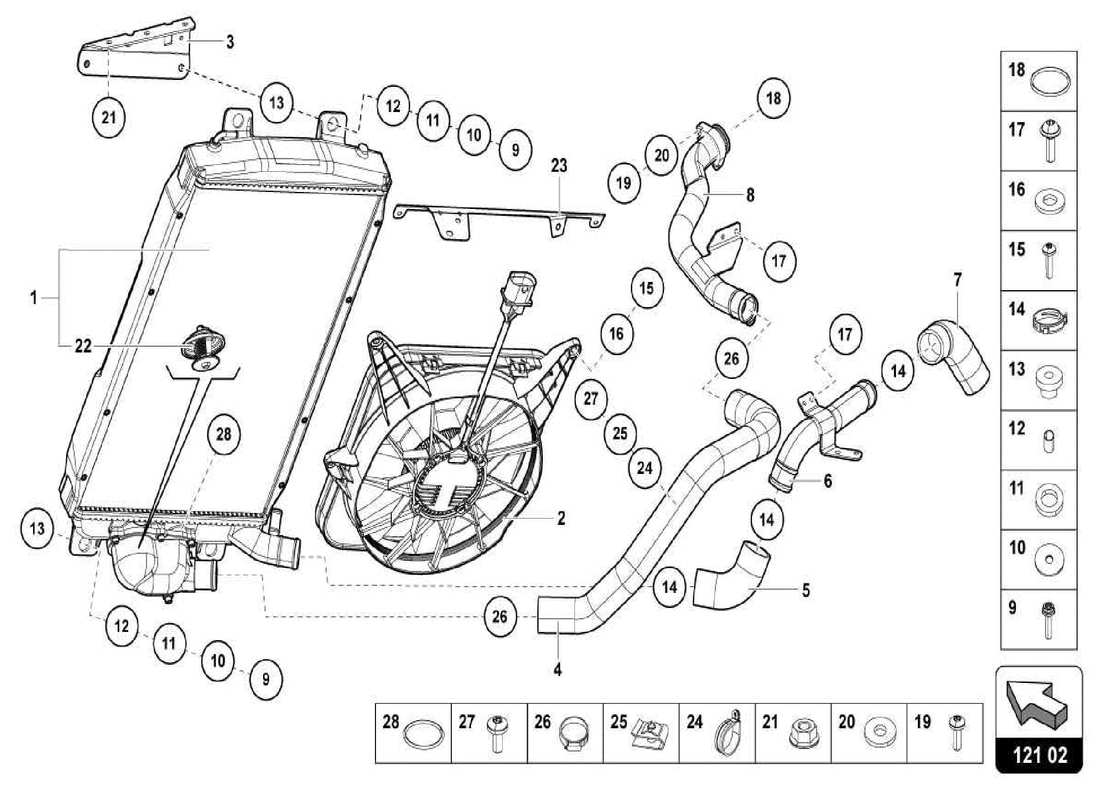 lamborghini centenario spider sistema di raffreddamento ad acqua diagramma delle parti
