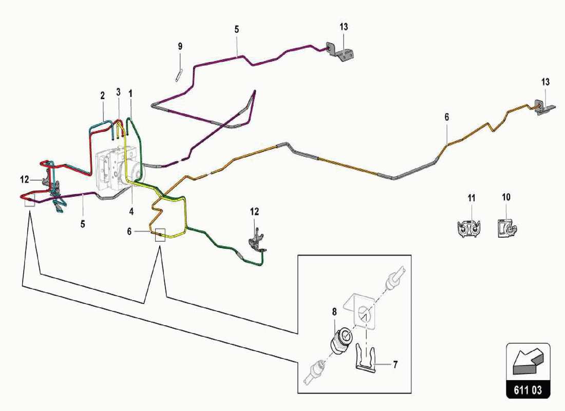 lamborghini centenario spider servofreno, tubi e sistema di depressione diagramma delle parti