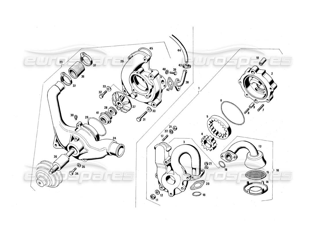 maserati qtp.v8 4.9 (s3) 1979 pompa dell'olio - schema delle parti della pompa dell'acqua