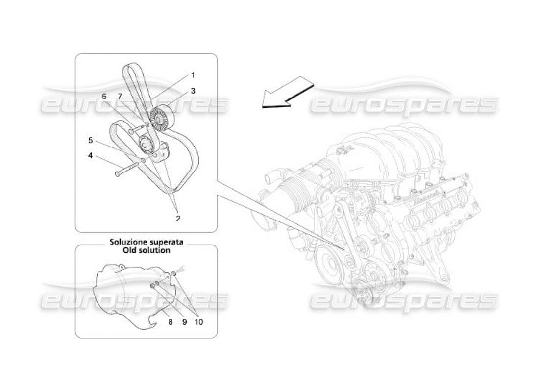 maserati qtp. (2005) 4.2 diagramma delle parti delle cinghie dei dispositivi ausiliari