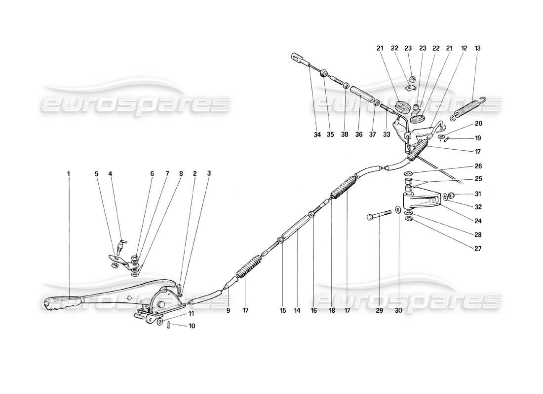 ferrari mondial 8 (1981) controllo del freno a mano diagramma delle parti