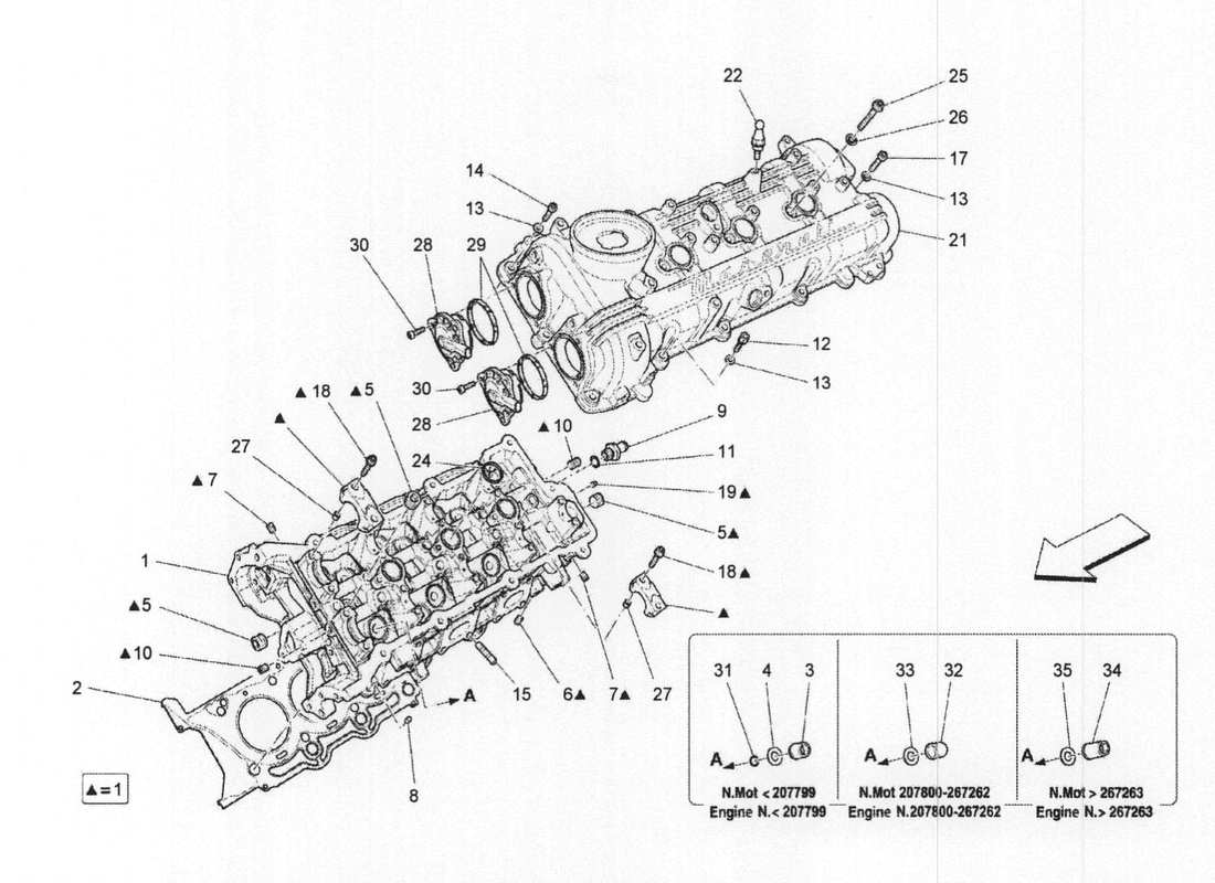 maserati qtp. v6 3.0 bt 410bhp 2wd 2017 diagramma delle parti della testata del cilindro sinistra