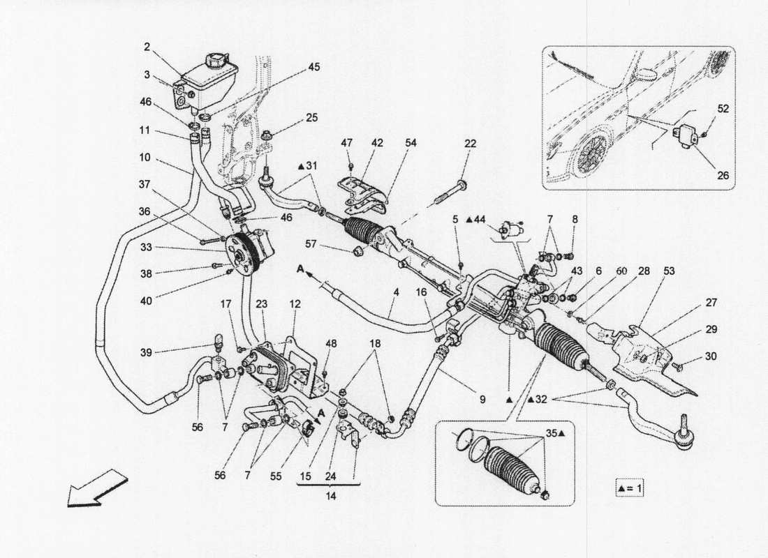 maserati qtp. v6 3.0 bt 410bhp 2wd 2017 unità cremagliera sterzo completa schema delle parti
