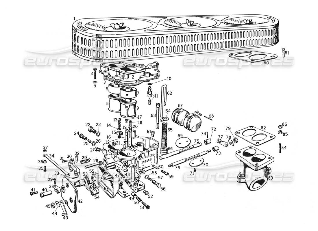 ferrari 250 gte (1957) carburatori e diagramma delle parti del filtro