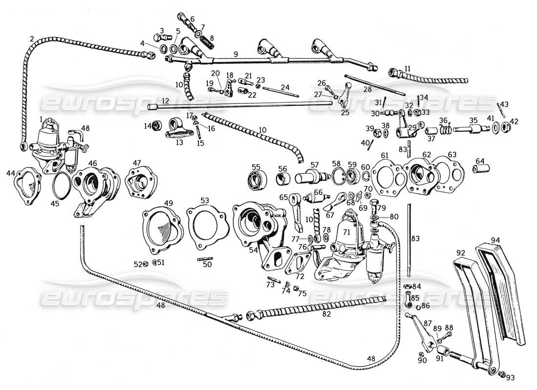 ferrari 250 gte (1957) apparecchio per l'alimentazione e la regolazione del carburante diagramma delle parti