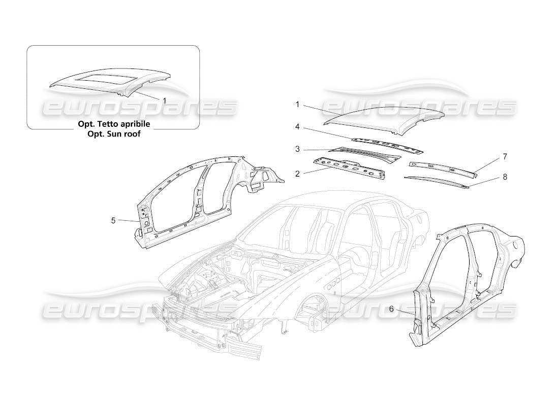 maserati qtp. (2011) 4.7 auto schema delle parti della carrozzeria e dei pannelli di rivestimento esterni centrali