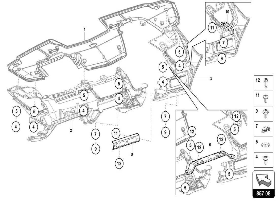 lamborghini centenario spider pannello degli strumenti diagramma delle parti
