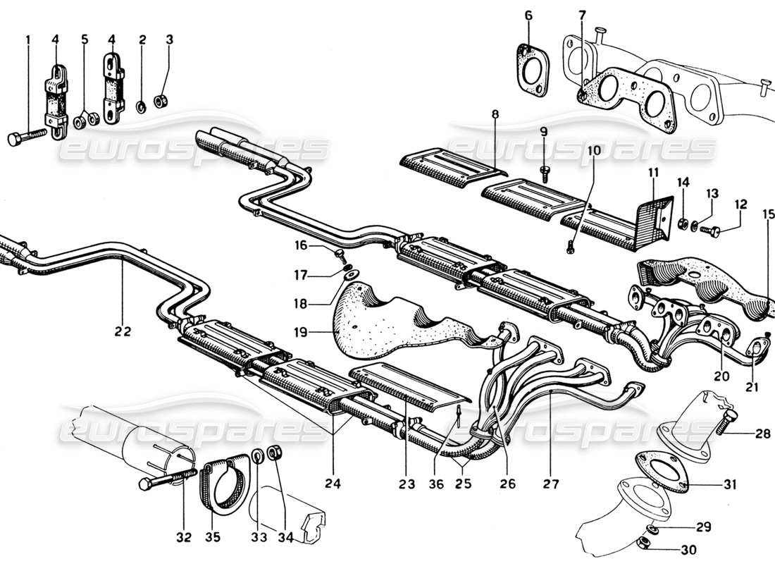 ferrari 330 gtc coupe assemblaggio tubi di scarico diagramma delle parti