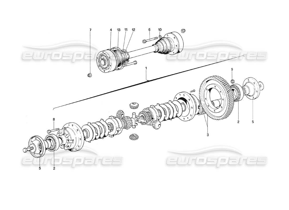 ferrari 208 turbo (1989) differenziale e semiassi diagramma delle parti