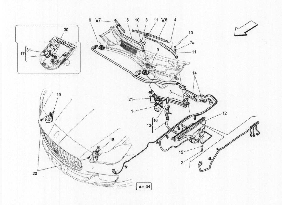 maserati qtp. v6 3.0 bt 410bhp 2wd 2017 diagramma delle parti dei dispositivi esterni del veicolo