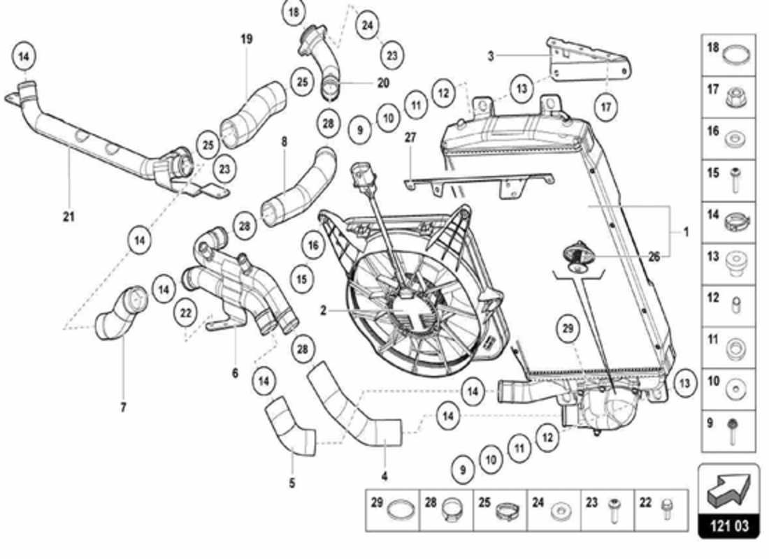 lamborghini centenario spider sistema di raffreddamento ad acqua diagramma delle parti