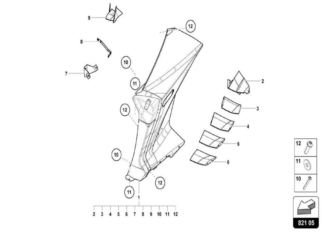 lamborghini centenario spider rivestimento del pannello laterale diagramma delle parti