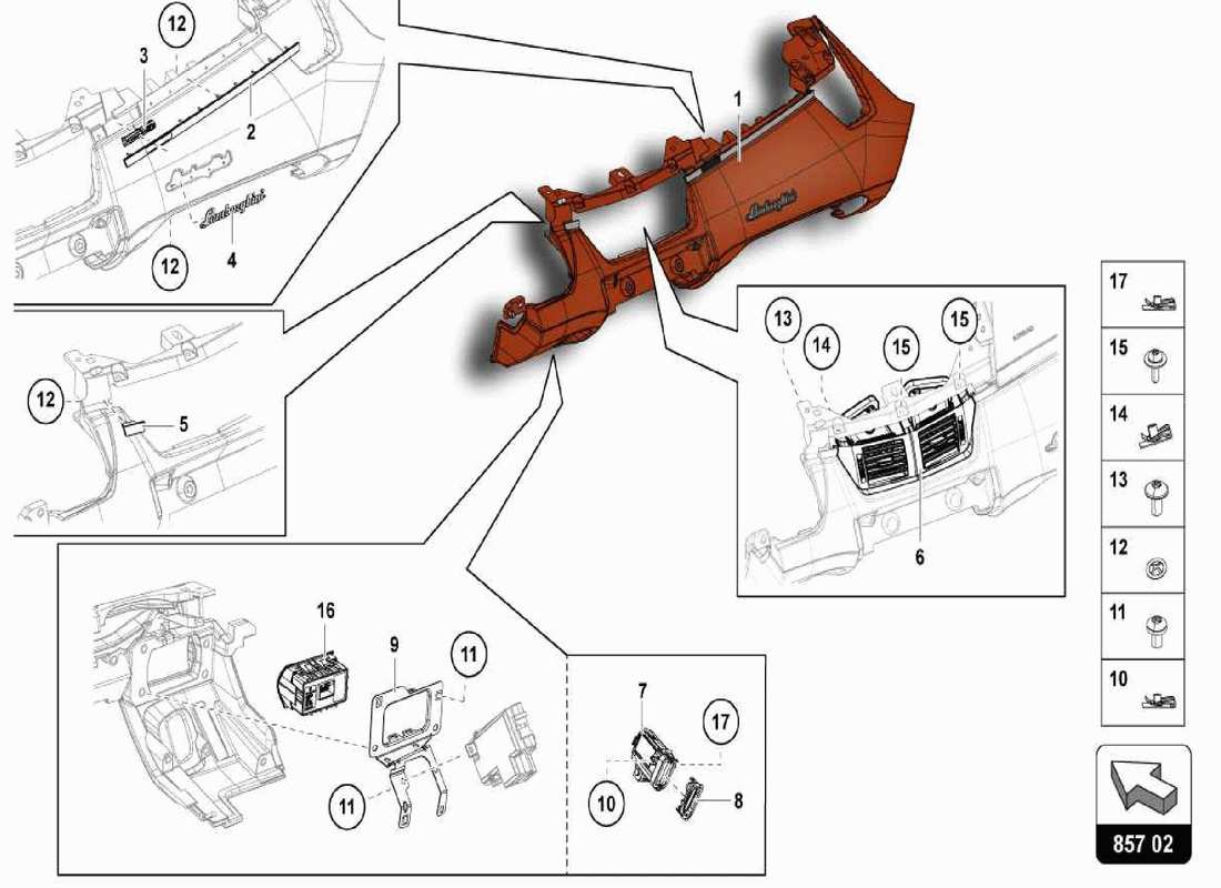 lamborghini centenario spider pannello degli strumenti diagramma delle parti