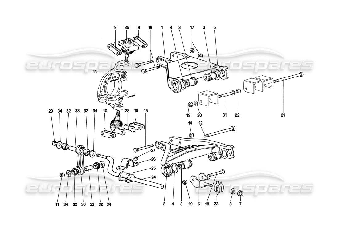 ferrari 208 turbo (1989) schema delle parti della sospensione anteriore - bracci trasversali (fino all'auto n. 76625).