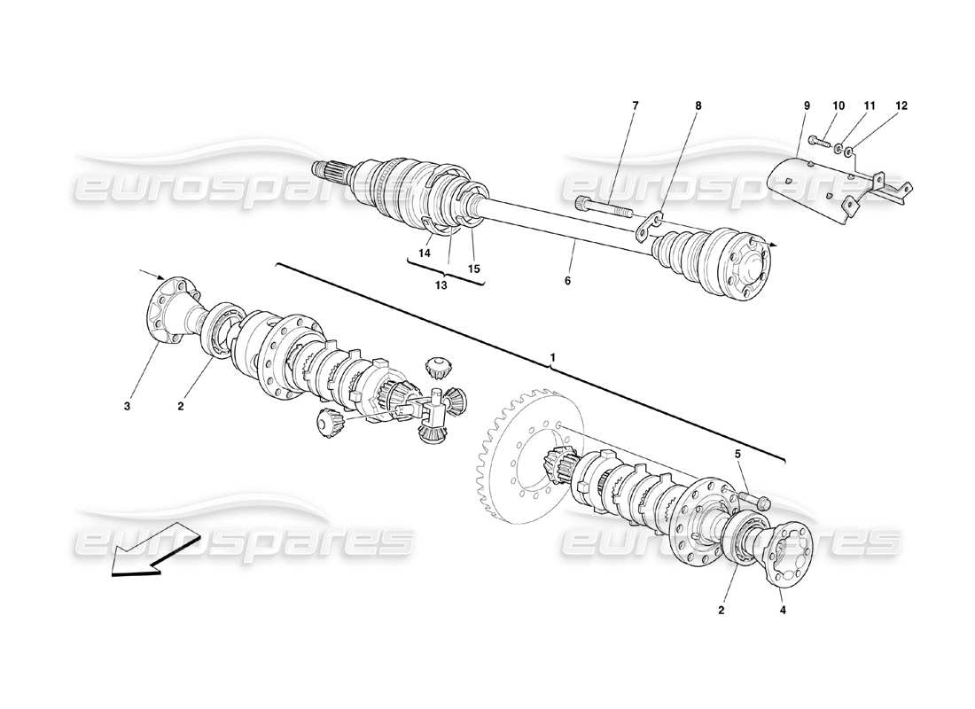 ferrari 360 challenge (2000) diagramma delle parti del differenziale e degli alberi dell'asse