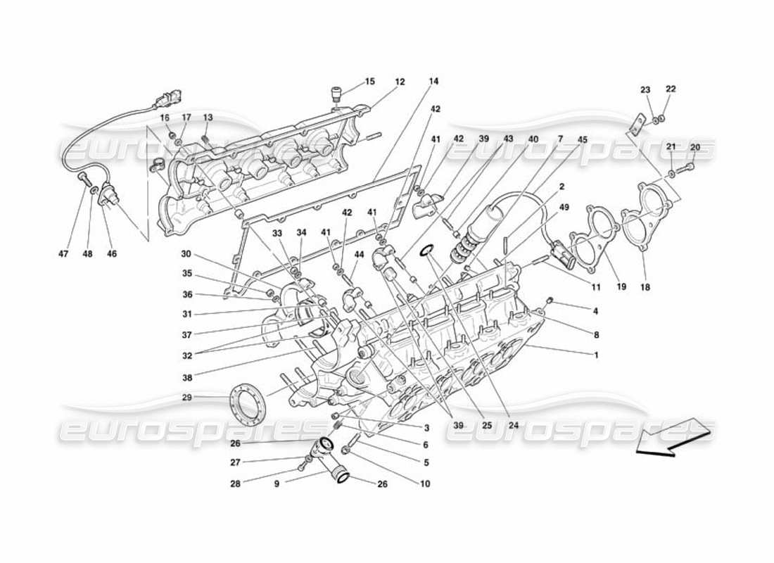 ferrari 360 challenge (2000) schema delle parti della testata destra