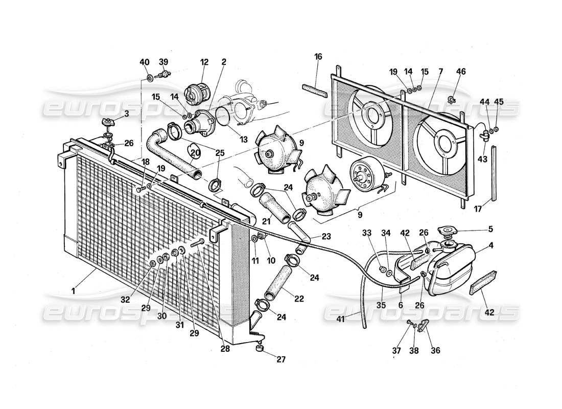 maserati qtp.v8 4.9 (s3) 1979 diagramma delle parti di raffreddamento del motore