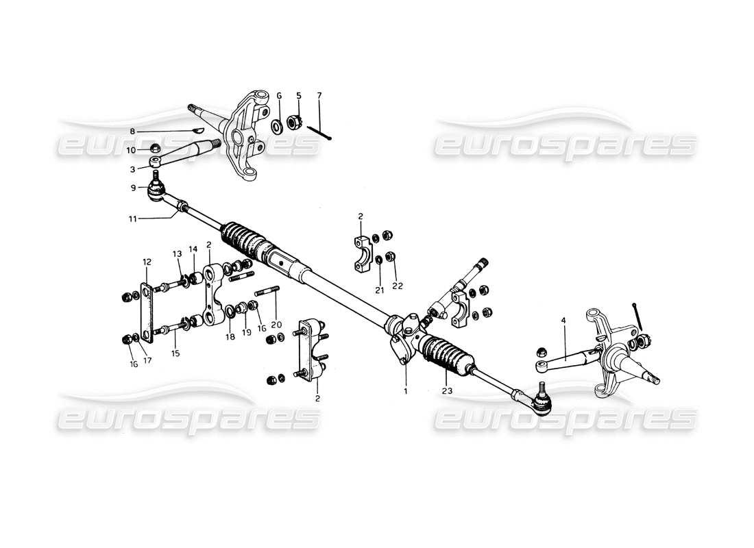 ferrari 246 dino (1975) schema delle parti della scatola dello sterzo e dei collegamenti dello sterzo