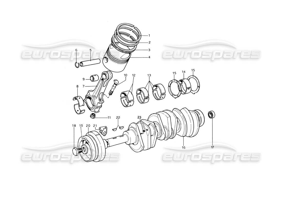ferrari 246 dino (1975) albero motore - bielle e pistoni diagramma delle parti