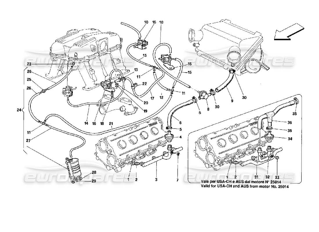 ferrari mondial 3.4 t coupe/cabrio dispositivo di iniezione dell'aria - per auto con catalizzatore - schema delle parti motronic 2.7