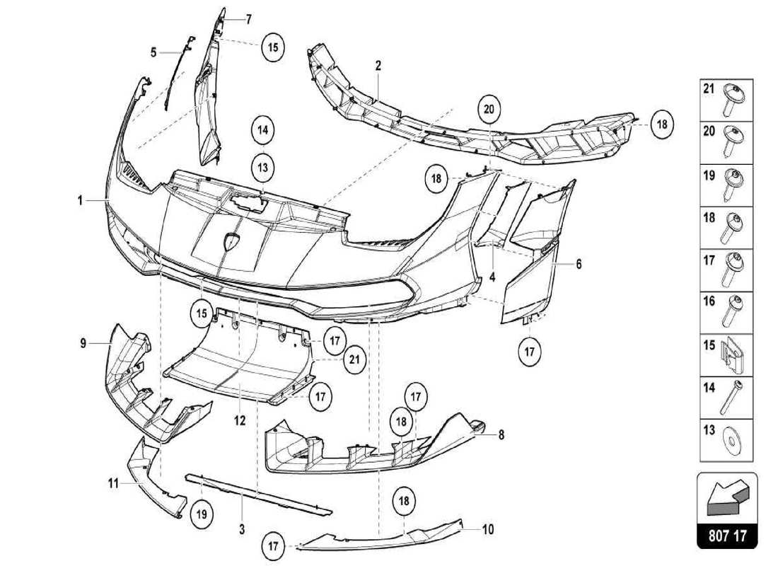lamborghini centenario spider paraurti completo diagramma delle parti
