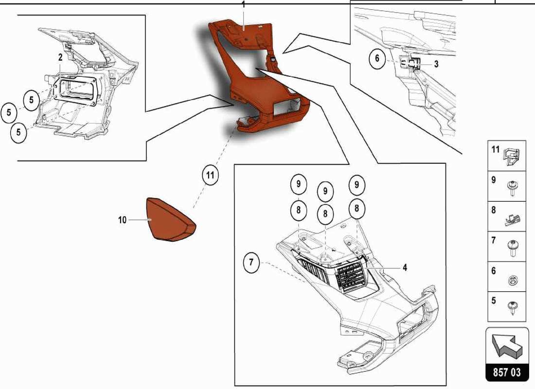 lamborghini centenario spider pannello cruscotto diagramma delle parti