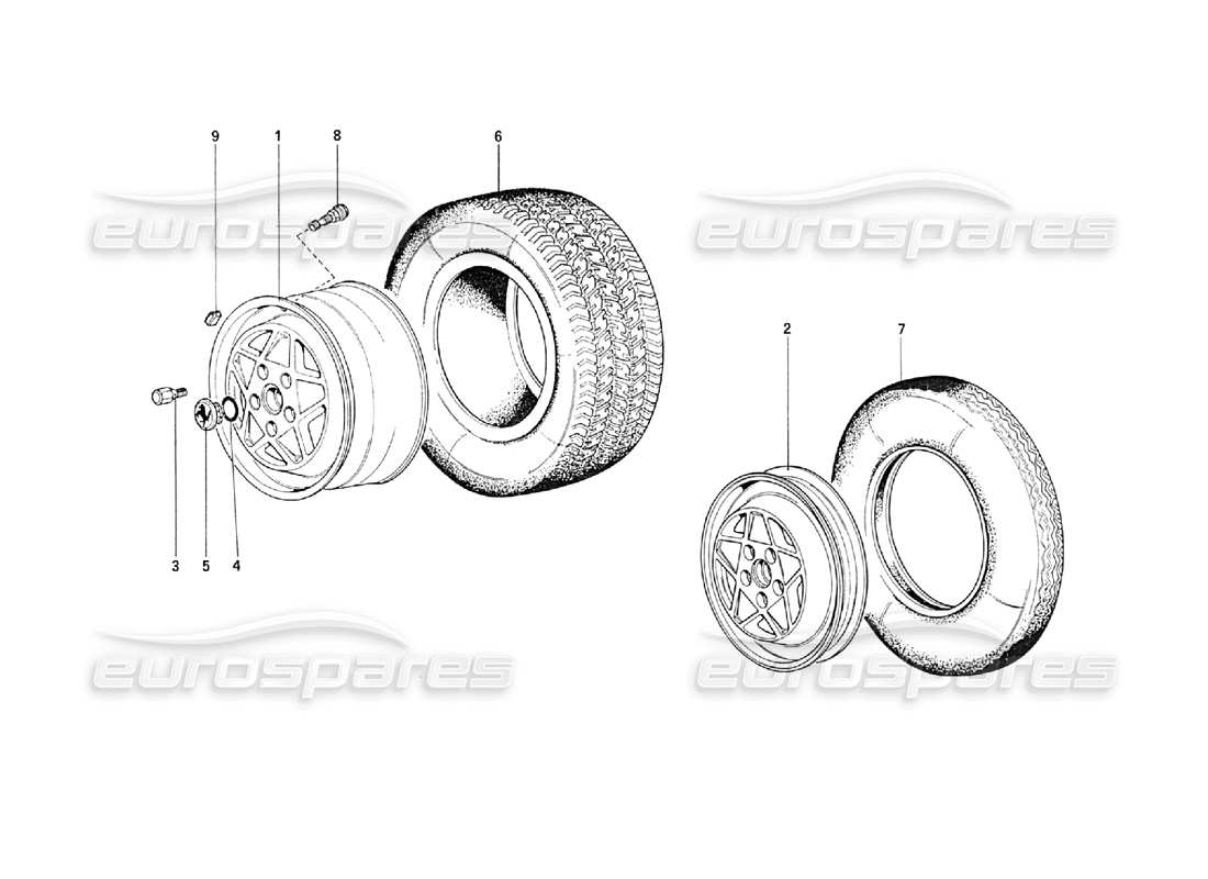 ferrari 208 turbo (1989) ruote (a partire dalla vettura n. 76626) schema delle parti