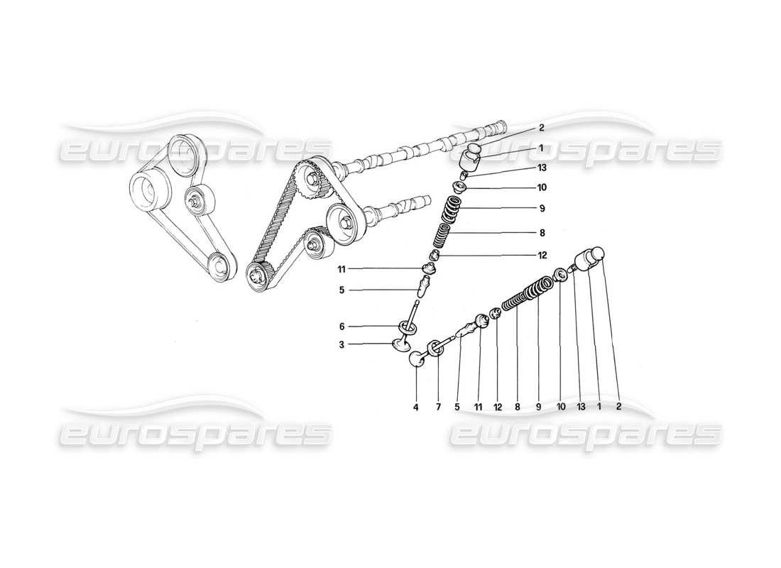 ferrari 308 (1981) gtbi/gtsi sistema di distribuzione - punterie diagramma delle parti
