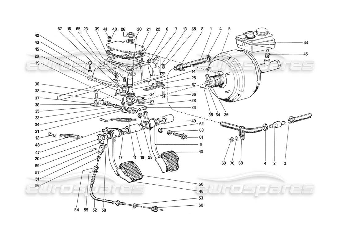 ferrari 208 turbo (1989) pedaliera - comandi freno e frizione (per auto senza sistema antislittamento) schema delle parti