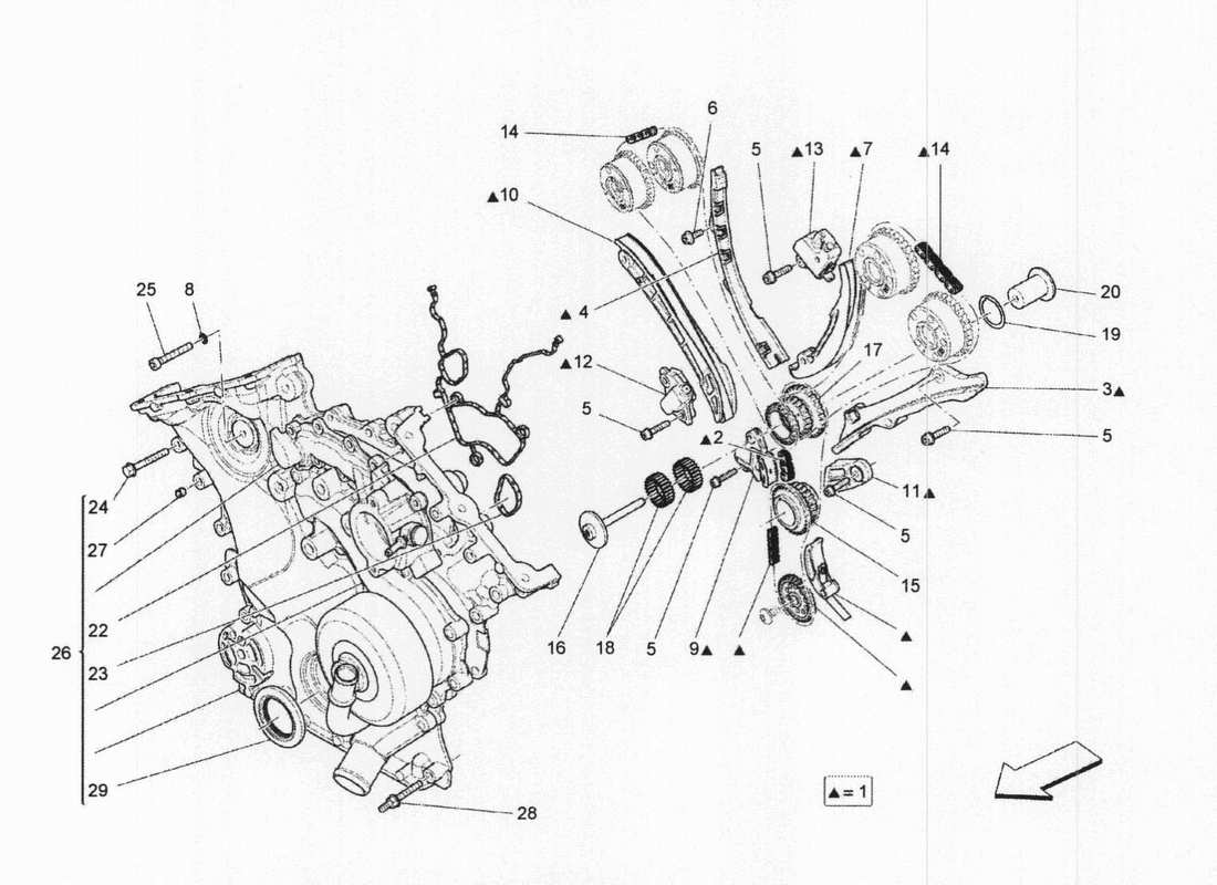 maserati qtp. v6 3.0 bt 410bhp 2wd 2017 diagramma delle parti di temporizzazione
