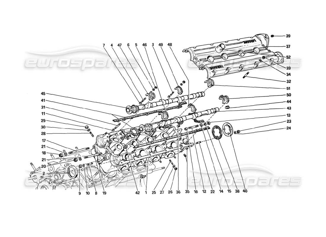 ferrari 308 gtb (1980) diagramma delle parti della testata (sinistra).