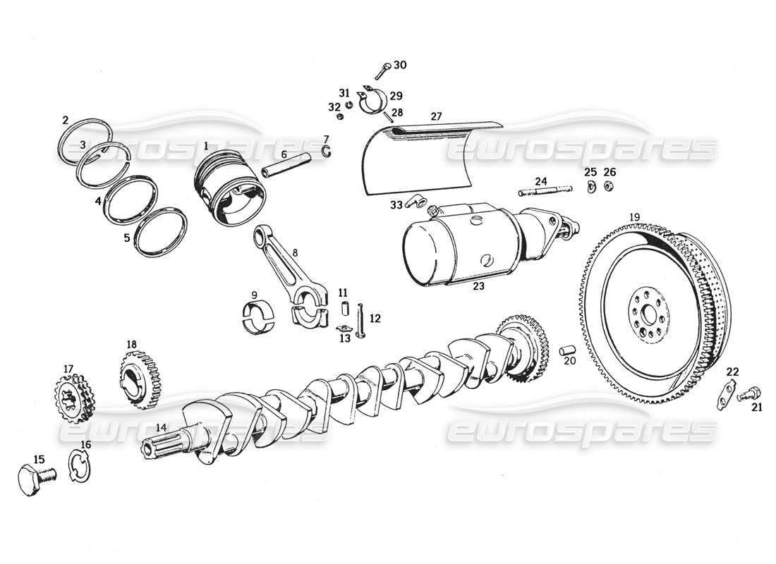 ferrari 250 gte (1957) meccanismo a manovella, volano e motorino di avviamento diagramma delle parti