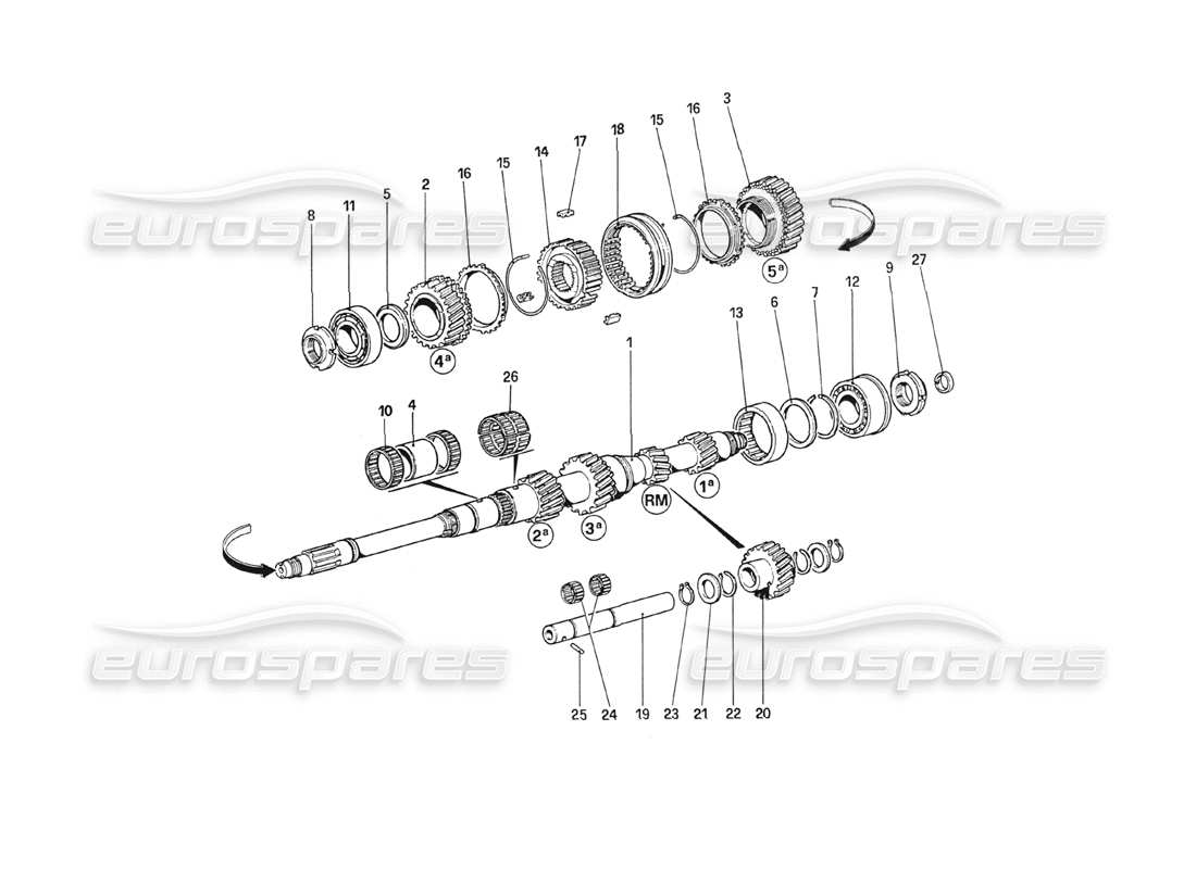 ferrari 208 turbo (1989) ingranaggi dell'albero principale diagramma delle parti