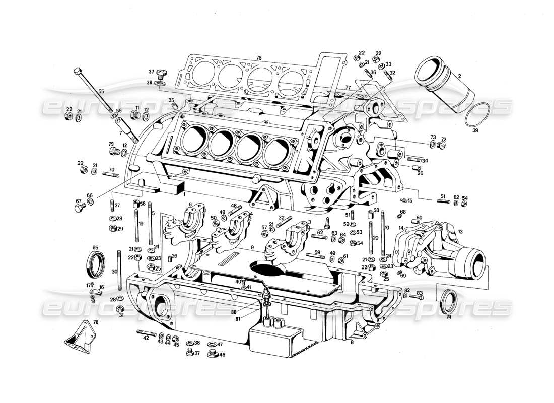 maserati qtp.v8 4.9 (s3) 1979 schema delle parti dell'alloggiamento del motore